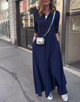 Solid Color V-neck Waist Dress