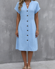 Jacquard V-Neck Button-Front Midi Shirt Dress
