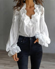 Lace Patchwork V-Neck Blouse