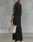 Contrast Button V-Neck Dress