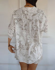 V-Neck Button-Down Printed Blouse