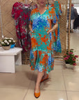 V-Neck Gradient Multi-Color Print Dress VIP
