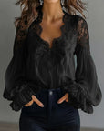 Lace Patchwork V-Neck Blouse