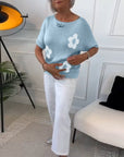 Round Neck Slim Floral Pullover Sweater