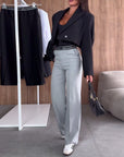 Casual Solid Color Zipper Pocket Straight Pants