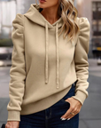 Puff Sleeve Hooded Sweater for Women