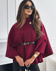 Short Red Poncho Coat with Batwing Sleeves