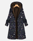 Floral Print Winter Coat with Hood for Women
