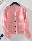 Solid Color Round Neck Knit Cardigan