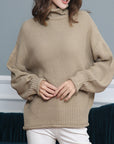 Long Sleeved High Collar Solid Color Knitted Sweater