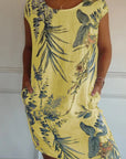 Short Sleeve Printed Pocket Crew Dress