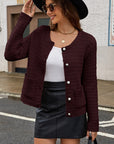 Women's Casual Knitted Cardigan Round Neck Long Sleeve