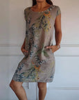 Short Sleeve Printed Pocket Crew Dress