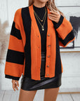 Striped Contrast Color Loose Trumpet Sleeve Knitted Cardigan