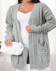 Open Front Dual Pockets Long Sleeve Cardigan