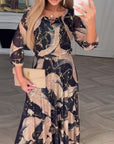 Elegant Three Quarter Sleeve Printed Waist Dress