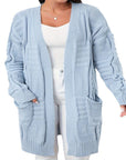 Open Front Dual Pockets Long Sleeve Cardigan