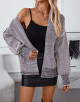 Women's Long Sleeve Checkered Waffle Knit Cardigan