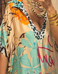 Casual Leopard and Colorful Print Deep V Dress