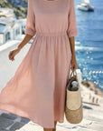 Half Sleeve Round Neck Waist A Hem Dress