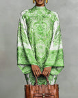 High-Neck Vintage Print Dress