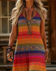 Striped Ethnic Style V-Neck Suspender Dress