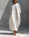 Half Sleeve Solid Color Loose Cotton Dress