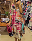 Casual Leopard and Colorful Print Deep V Dress
