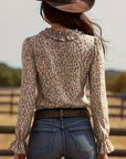 Ruffled V-Neck Leopard Print Blouse