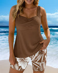 Two-Piece Body-Covering Printed Boxer Swimsuit