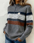 Long-Sleeved Color Blocked Sweater