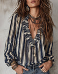Deep V Vertical Striped Loose Blouse