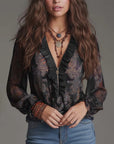 Half-Zip Ruffle Retro Blouse