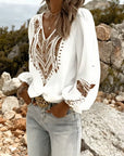 Puffed Sleeve V-Neck Loose Blouse