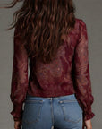 Half-Zip Ruffle Retro Blouse
