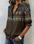 Western Style Printed Ruffle Short-Sleeve Blouse