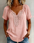 Lace Patchwork Short Sleeve Blouse