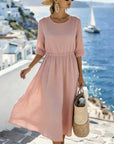 Half Sleeve Round Neck Waist A Hem Dress