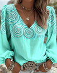 V-Neck Placement Print Blouse