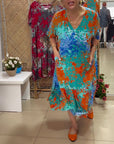 V-Neck Gradient Multi-Color Print Dress VIP