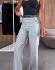 Casual Solid Color Zipper Pocket Straight Pants