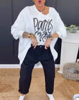Round Neck Irregular Letter Print Top