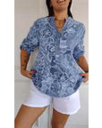 V-Neck Button-Down Printed Blouse