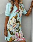Large Floral Print V-Neck Dress