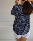 V-Neck Button-Down Printed Blouse