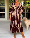 Boho Style V-Neck Three Quarter Dress