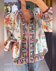 Sexy V-Neck Fashion Print Blouse