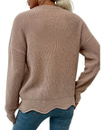 Women Open Front Long Sleeve Pocket Knitted Cardigan
