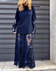 Two-piece set - solid color T-shirt and lace skirt