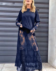 Two-piece set - solid color T-shirt and lace skirt